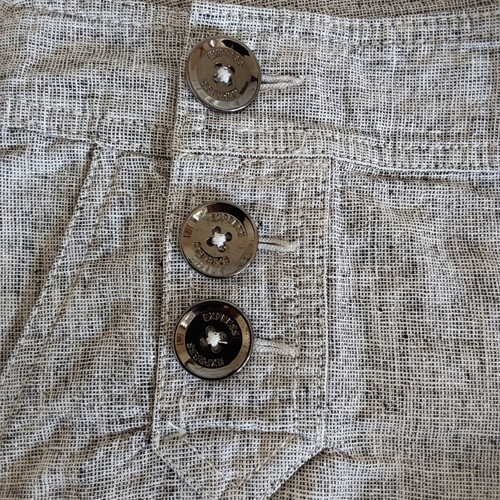Express Shorts Womens 00 Black & White Linen, Button Front Shorties Beach Casual - Picture 3 of 11
